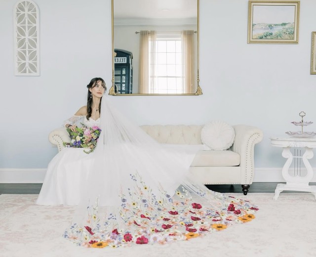 A bride and her veil in the suite